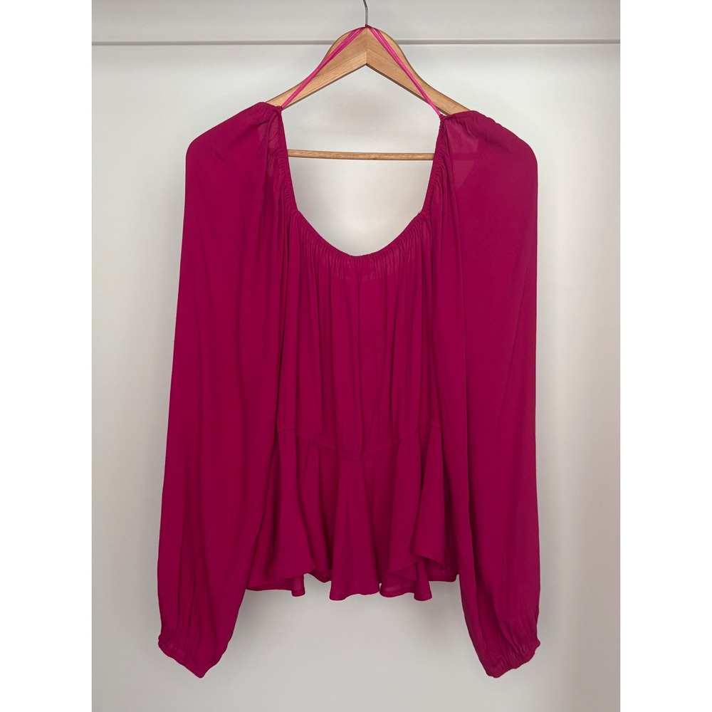 Barbiecore Milkmaid Peasant Heatherly Anniston Cowl Peplum Blouse Magenta 2X - Picture 2 of 6